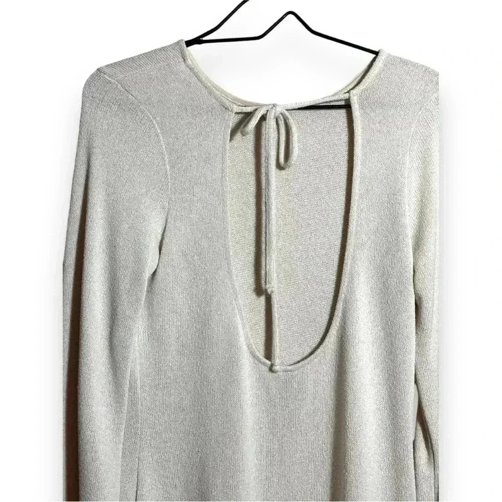 Divided H&M Long Bell Sleeve Cream Lightweight Cutout Tie Back Mini Shift Dress - Picture 13 of 16